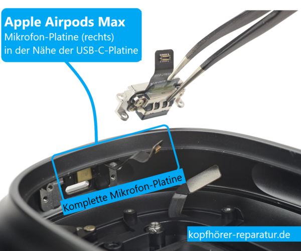 Apple Airpods Max: Mikrofon-Platine (rechts hinter USB-C-Platine)